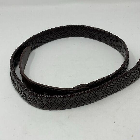 Columbia Sporting Goods Brown Leather Belt Mens 38/95 Laced Braid Pewter Buckle - Picture 3 of 7